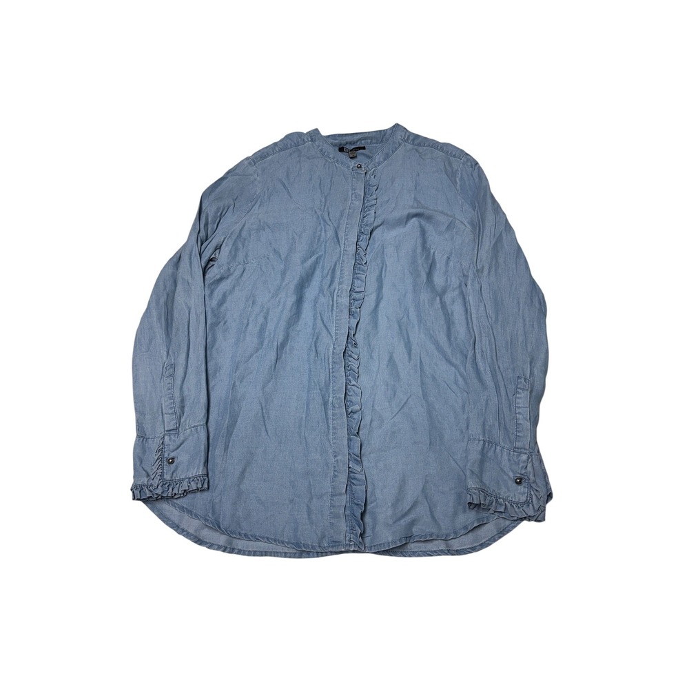 NWT KUT from the Kloth Blue Lyocell Ruffle Chambray Shirt KT75901 Womens Medium